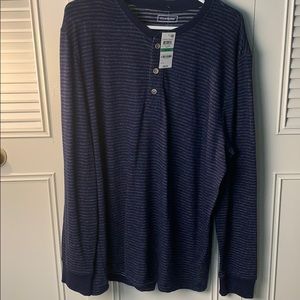 Club room stripped Henley, Navy blue